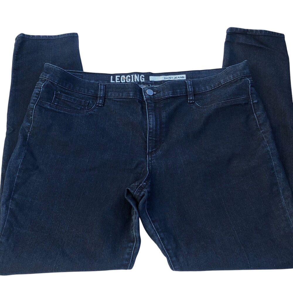 DKNY Jeans Size 16 Denim Legging Womens Blue Mid Rise Dark Wash  30” Inseam 5pkt